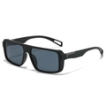 Lunettes de soleil carrées noires pour hommes avec détails en maille argentée et branches - Monture noire standard avec verres noir et gris