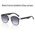 Double bridge sunglasses with black gold frame and gradient grey lenses in a retro style - Black Frame Gradient Gray Lens