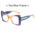 Occhiali da sole cat eye con montatura sfumata blu e stanghette in metallo dorato - Montatura Tè Blu