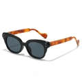 Cat eye sunglasses with black frame and brown tortoise shell temples in a side view - Regular / Regular (Incl. 13% Tax Invoice) Black Frame with Grey Lenses and Leopard Temples