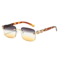 Frameless square sunglasses with gradient purple lenses and gold leopard temple detail - Gold Frame Gray Brown Lens