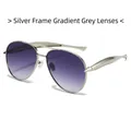 Silver metal aviator sunglasses with gradient grey-purple lenses and double bridge - Regular / Standard Silver Frame with Gradient Grey Lenses