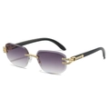 Rimless square sunglasses with gradient purple lenses and diamond-studded gold hinges - Gold Frame Gradient Grey Lens