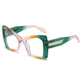 Occhiali da sole cat-eye con montatura sfumata rosa e verde e dettagli in metallo oro - Montatura Rosa Verde