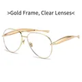 Classic aviator style eyeglasses with gold metal frame and clear lenses for fashion - Regular / Standard Gold Frame with Clear Lenses
