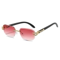 Rimless square sunglasses with red-pink gradient lenses and gold diamond-set hinges - Gold Frame Gradient Red Lens