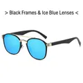 Trendy double bridge sunglasses with black frame and ice blue mirrored lenses - Black Frame Ice Blue Lens
