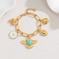 18k gold plated stainless steel bracelet with dragonfly and turquoise heart bird charms - Dragonfly & Sun Bird Style (A Style)