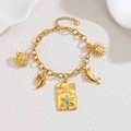 Bracelet en acier inoxydable plaqué or 18k avec breloques turquoise et motifs marins - Style Plaque de Fleur de Soleil Poisson Tropical (Style G)