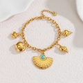 Bracelet en acier inoxydable plaqué or 18k avec breloques turquoise et géométriques - Style Conque de Ventilateur de Trèfle (Style H)
