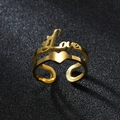 Anillo ajustable de acero dorado de doble capa con texto Love y diseño de corazón - Abierto Ajustable / Estilo de Corazón Love de Doble Capa
