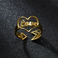 Anillo de corazón dorado ajustable con letras Love y diseño abierto moderno - Abierto Ajustable / Estilo de Corazón Flecha Love
