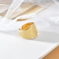 Adjustable gold geometric open ring with textured dot pattern and polished metal finish - Adjustable Open / Gold