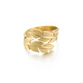 Adjustable golden stainless steel ring featuring detailed double leaf wrap-around design - Adjustable Open / Gold