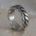 Macro detail of vintage textured silver open ring with braided wheat pattern on stone - Wheat Ear Texture Braided Style (R565)