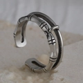 Detail of vintage bamboo texture open ring crafted from retro titanium steel - Retro Double Layer Bamboo Style (R557)