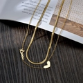 Collar doble capa dorado con cadena de serpiente, colgante Love y dije de corazón - Dorado