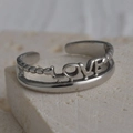 Adjustable silver vintage titanium steel ring with double-layer LOVE and bead design - LOVE Letter Double Layer Style (R554)