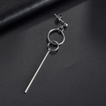 Minimalist silver geometric long cylinder earrings with interlocking rings on black leather - Long Cylinder Style / Silver