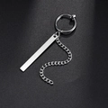 Silver geometric stainless steel long cylindrical stud earrings with chain detail - Chain with Long Rectangular Tag Style