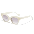 Chic cream white cat-eye sunglasses with gradient purple lenses and wavy temples - Regular / Regular (Incl. 13% Tax Invoice) White Frame with Purple-Grey Lenses