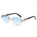 Frameless square sunglasses with gradient blue lenses and diamond-studded gold accents - Gold Frame Gradient Blue Lens