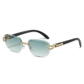 Rimless square sunglasses with blue gradient lenses and sparkling diamond accents - Gold Frame Gradient Green Lens