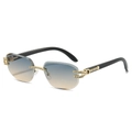 Rimless square sunglasses with blue-orange gradient lenses and gold rhinestone details - Gold Frame Gradient Green Pink Lens