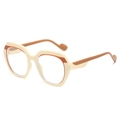 Lunettes de soleil carrées oversize avec monture bicolore beige et marron et branches ondulées - Monture Beige Verres Transparents