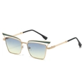 Vintage cat-eye metal sunglasses with gold frame and blue gradient lenses for men and women - Gold Frame Gray Brown Lens