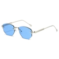 Chic rimless polygon sunglasses with blue octagonal lenses and silver metal frames - Standard Silver Frame with Blue Lenses