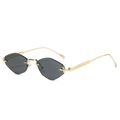 Graue geometrische randlose Sonnenbrille mit elegantem Goldmetallrahmen im Vintage-Stil - Goldrahmen Schwarzgrau