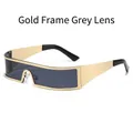 Lunettes de soleil futuristes avec monture dorée et verre mono noir-gris tendance - Monture Or Noir Gris