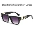 Gafas de sol negras con cristales degradados grises y detalles geométricos en metal dorado - Montura Negra Lente Gris Degradado