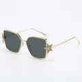 Golden oversized star sunglasses with grey lenses and detailed beaded metal frame - Gold Frame Black Grey