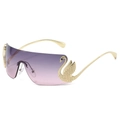 Occhiali da sole senza montatura oversize con lenti sfumate viola e aste a forma di cigno - Montatura Oro Lenti Grigio Rosa