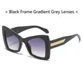 Gafas de sol negras de ojo de gato con lentes degradadas violetas y detalles dorados - Montura Negra Lente Gris Degradado