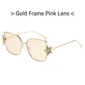 Gold frame sunglasses with pink lenses featuring a textured starfish hinge detail - Gold Frame Pink Lenses