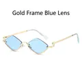 Retro geometric diamond-shaped sunglasses with gold metal frame and blue lenses - Regular / Standard Gold Frame Blue Lenses (Incl. 13% VAT)
