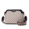 Beige floral monogram shoulder bag with brown leather trim and striped fabric strap - Beige Large Print