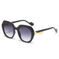 Elegantes gafas de sol cuadradas negras con lentes degradadas violetas y oro real - Montura Negra Lente Gris Degradado