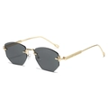 Frameless polygonal sunglasses with dark grey lenses and golden metal temples - Standard Gold Frame with Black-Grey Lenses