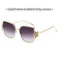 Gold frame square sunglasses with gradient grey lenses and hollow star metal detail - Gold Frame Gradient Grey Lens