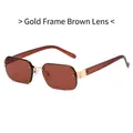 Chic rimless polygon sunglasses with gold metal frame and tea brown lenses - Gold Frame Tea Lens