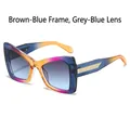 Gafas de sol oversize con montura degradada de cuatro colores y detalles de metal dorado - Montura Té Azul Lentes Gris Azul