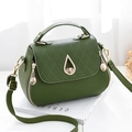 Forest green quilted leather crossbody bag with golden water-drop lock and lychee texture - Army Green