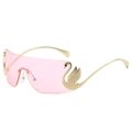 Occhiali da sole senza montatura con lenti rosa e stanghette dorate a cigno - Montatura Dorata Lenti Rosa