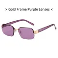 Chic rimless polygon sunglasses featuring gold metal frames and purple lenses - Gold Frame Purple Lens