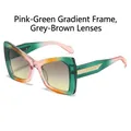 Gafas de sol cat-eye geométricas con degradado rosa-verde y lentes gris-té suave - Montura Rosa Verde Lentes Gris Té