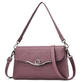 Elegant crocodile embossed shoulder bag in dusty pink with silver metal buckle - Gray
